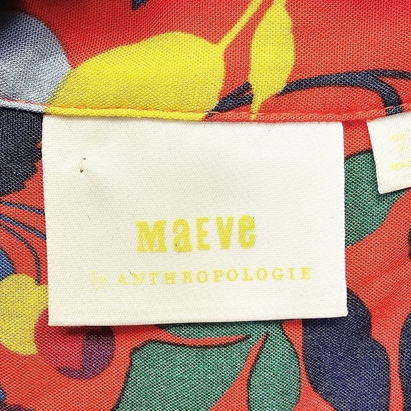 Anthropologie Maeve Vibrant Floral Lemon Print Red Button Up Women Shirt Size 2 - Picture 3 of 9